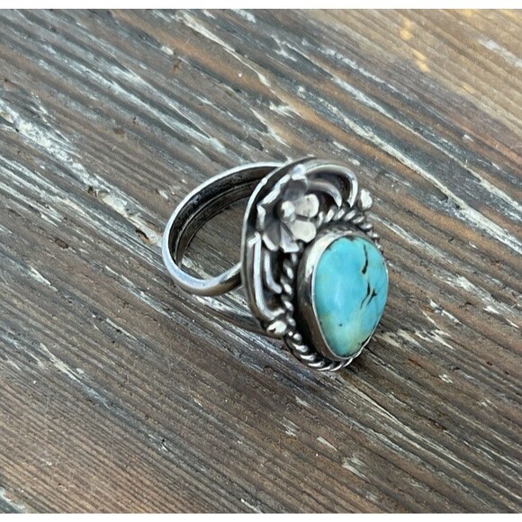 Vintage Silver Turquoise WJ Ring Size 6 Preowned Southwestern - Picture 3 of 4